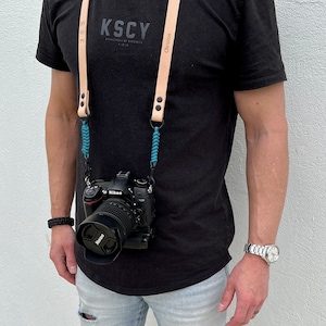 Personalised Embossed Leather Camera Strap - Custom Length & Colour. Emboss with name or Anagram