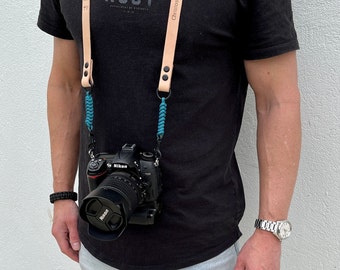 Personalised Embossed Leather Camera Strap - Custom Length & Colour. Emboss with name or Anagram