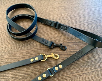 Custom Embossed Black Leather Handle Dog or Cat Leash / Pet Lead / Hand Made to Measure