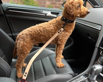 Personalised Embossed Leather Car Seat Belt Buckle / Restraint for Dog / Cat / Animals / Custom Length