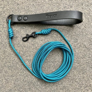 Personalised Embossed Black Leather / Custom Length & Colour Dog / Cat Training Leash / Lead