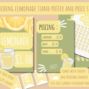 SUMMER LEMONADE STAND poster Bundle, Editable Template, Summer Kids Lemonade Sale, 70 pg instant digital download print for kids summer fun