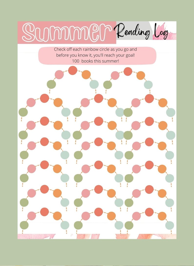 Rainbow Summer Reading Challenge Printable Page Reading Log 100 or 50 ...