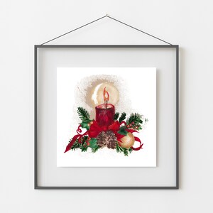 Christmas Candle / Holiday Oil Painting Digital Print DownLoad jpeg