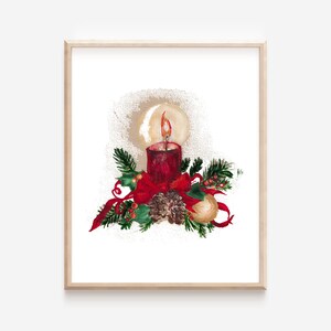 Grandmothers Christmas Candle / Holiday Oil Painting Digital Print DownLoad jpeg