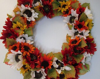 Sunflowers Wreath, Spring wreath, summer wreath, flowers, sunflowers, summer, bright, Fall wreath, Fall