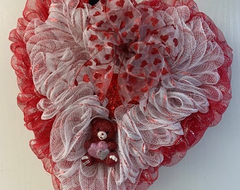 Bear Heart deco mesh heart shaped Valentine's Day Wreath