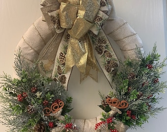 Christmas Wreath, Holiday Wreath, Reindeer Wreath, Holiday Christmas Wreath