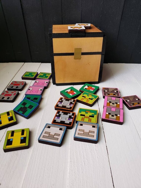 Wooden Memory Game With Chest Diy Minecraft Style Memory Game Etsy