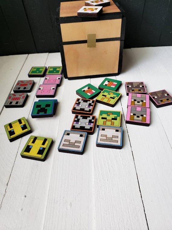 Wooden 26 Piece Memory Game Minecraft Style Mob Face Memory Etsy