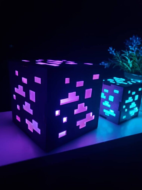 Wooden Ore Block Minecraft Style Rgb Led Lamp Night Light Etsy Sweden