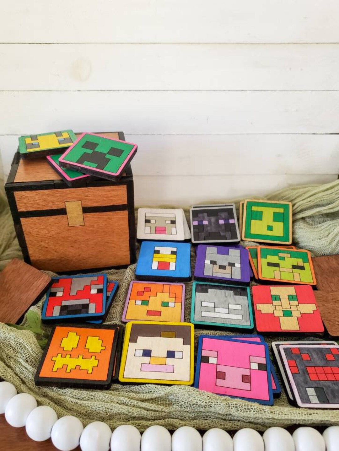 Wooden Minecraft Style Memory Game With Chest DIY and - Etsy