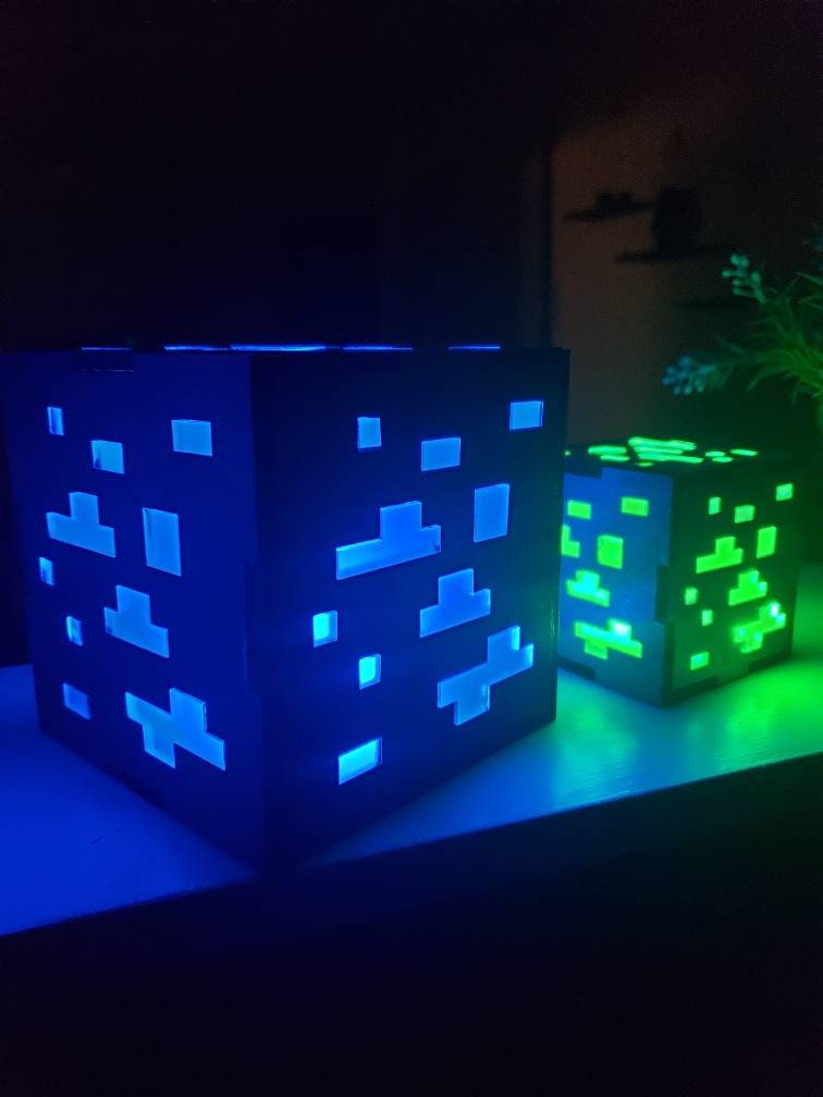 Wooden Ore Block Minecraft Style Rgb Led Lamp Night Light Etsy