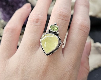 Lemon Quartz & Peridot Ring