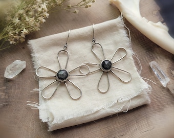 Obsidian Flower Earrings