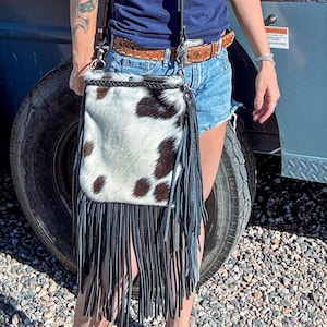 Cowhide Purse, Leather Fringe Purse, Western Cowgirl Purse, Crossbody Purse, Leather Bag, Leather Purse, Hand Made Purse,
