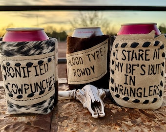 Can Koozie, refrigeratore per lattine in pelle di mucca, refrigeratore per birra, refrigeratore occidentale