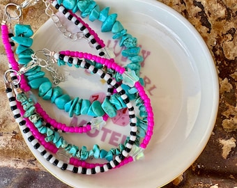Beaded Bracelet, 90s Grunge Bracelet, Bracelet Stack, Cowgirl Grunge Jewelry, Cowgirl Grunge Bracelet, Western Bracelet, Turquoise Bracelet