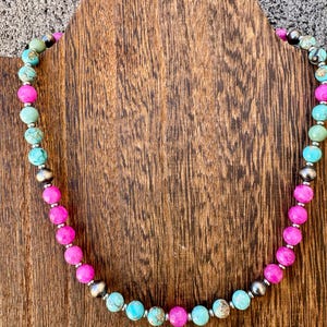 Genuine Turquoise Choker, Pink Choke, Navajo Pearl choker, Bubble Gum Choker, Western Boho Choker, Cowgirl Choker, 6mm Navajo Pearls
