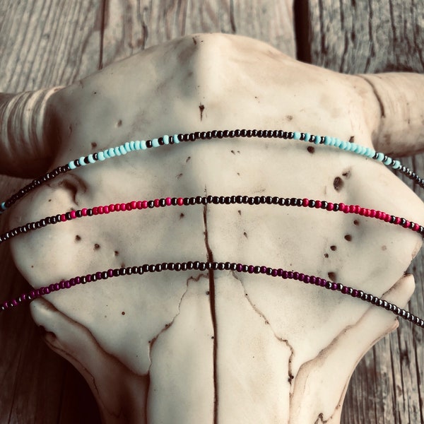 Southwestern Seed Bead  Necklace • Boho Cowgirl Rodeo Necklace • Minimalism Choker