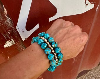Turquoise Bracelet, Chunky Western Bracelet Stack, Gold Plated Bracelet, Gift For Her, Chunky Bracelets