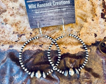 Navajo Pearl Earrings, Desert Pearl Earrings, Western Cowgirl Earrings, Sterling Hoop Earrings, Western Jewelry, Gift for Her
