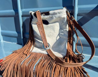 Bolso de piel de vaca, bolso con flecos, bolso estilo western, bolso cruzado, bolso de cuero, bolso de cuero con flecos, bolso de cuero bohemio, bolso rodeo, bolso vaquera