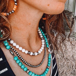 Genuine Turquoise Necklace, Navajo Pearl Necklace, Kingman Turquoise Necklace, Big Turquoise Necklace, 8mm Turquoise Necklace, Western