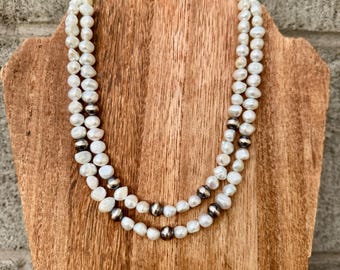 Collana di perle, collana di perle Navajo, collana di perle d'acqua dolce, collana occidentale, perle grandi, girocollo di perle Navajo grandi, girocollo di perle