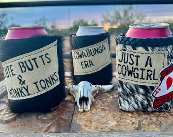Can Coozie, Cowhide Can Koozie, Accessori per cowgirl western, Can Cooler