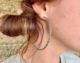 Hoop Earrings, Sterling Silver Earrings, Western Earrings, Western Jewelry, Navajo Earrings, Cowgirl Earrings, Silver Hoop Earrings