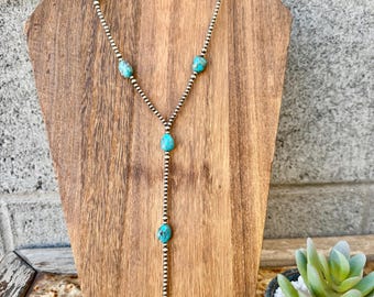 Navajo Pearl & Turquoise Lariat Y Necklace – Western Cowgirl Sterling Silver Jewelry