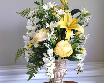 Large French country White floral arrangement centerpiece, elegant white flowers arrangement, European style centerpiece