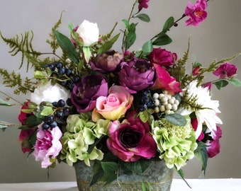 Farmhouse silk flower arrangement centerpiece, elegant table floral centerpieces
