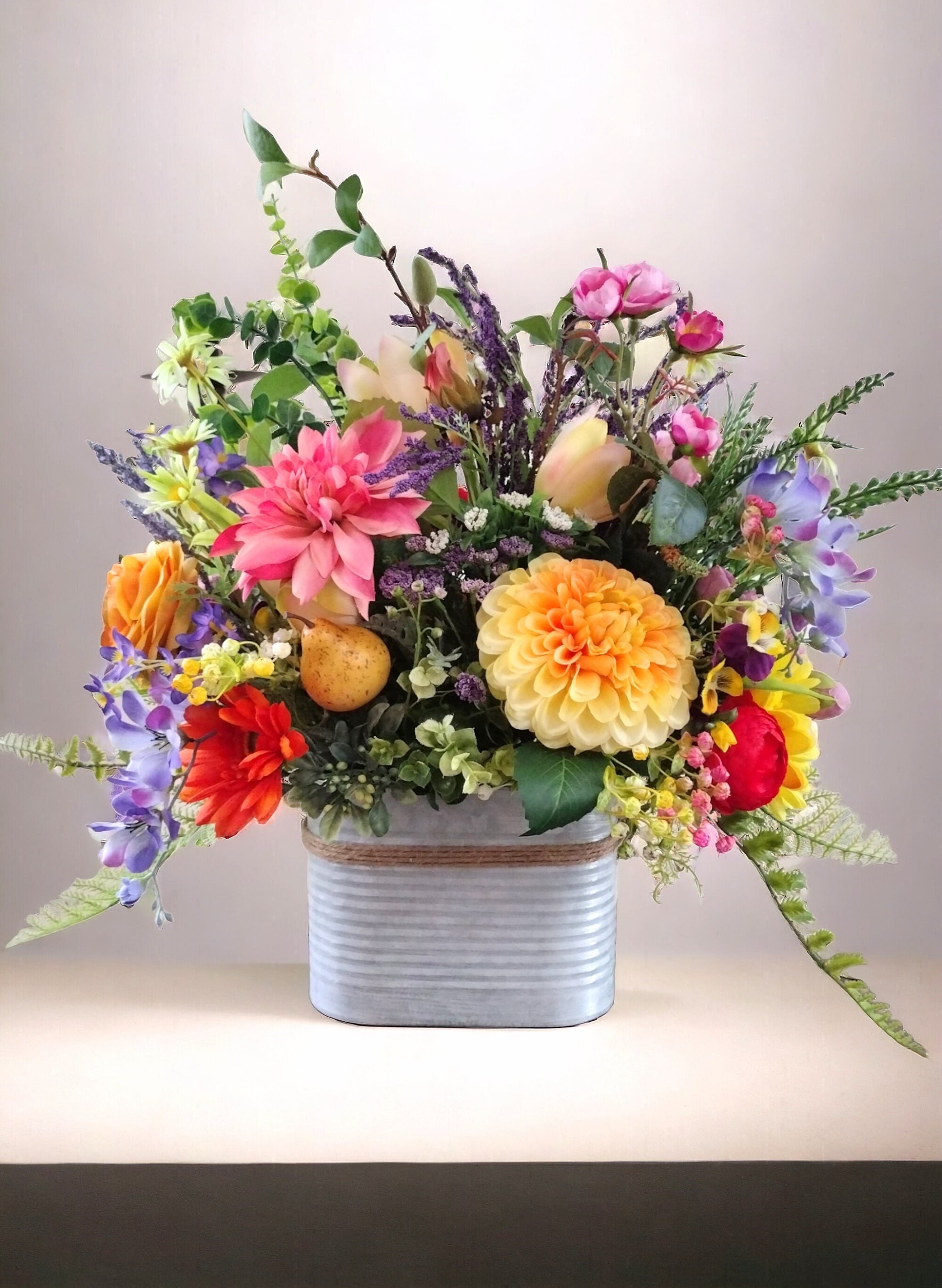 Farmhouse Floral Arrangement Centerpiece, Large Colorful Centerpiece ...