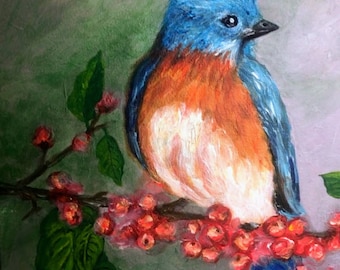 Original acrylic painting on canvas, hand painted bird on canvas