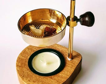 Brass Resin Incense Burner for Yoga Meditation No Charcoal Bakhoor Burner for Spa Decor Aromatherapy Incense Holder for Frankincense Myrrh