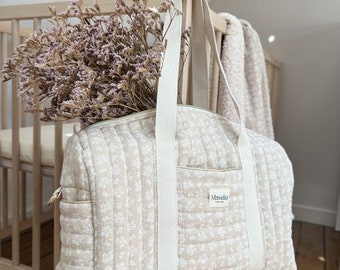 Quilted changing bag Linen leaves