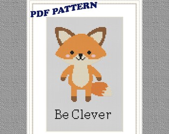 Baby Fox Cross Stitch Pattern, "Be Clever" (PDF Pattern)