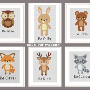 Woodland Nursery Cross Stitch pattern set 6 Animals cross stitch pattern baby cross stitch PDF Woodland Animals cross stitch pattern PDF