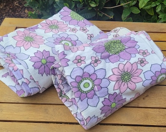 Retro Purple Floral Flannelette Flat Bedsheets