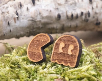 Coole Holz Ohrstecker PacMan