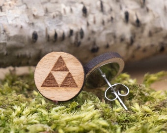 Ohrstecker aus Holz mit Zelda Triforce - dreieckig oder rund