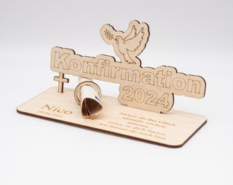 Geldgeschenk Konfirmation - aus Holz personalisiert