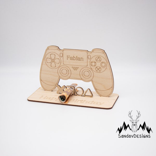 Geldgeschenk für Zocker - Gamer - aus Holz personalisiert