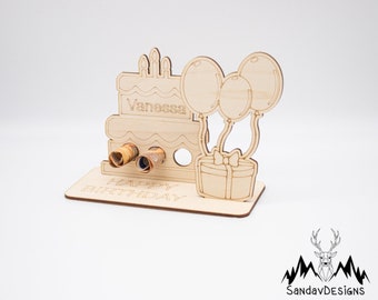 Geldgeschenk Geburtstagstorte - aus Holz personalisiert