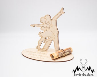 Geldgeschenk Tanzpaar - aus Holz personalisiert