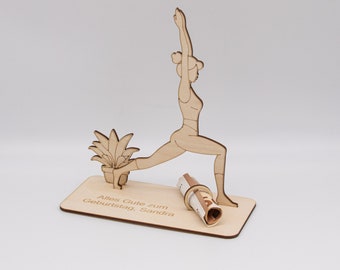 Geldgeschenk Yoga - aus Holz personalisiert
