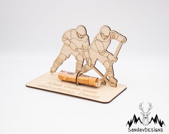 Geldgeschenk Eishockey - aus Holz personalisiert