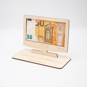 Geldgeschenk Fernseher aus Holz personalisiert Bild 1